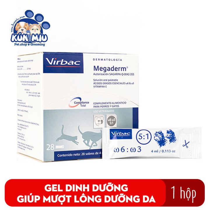 Gel dinh dưỡng giúp mượt lông cho chó mèo Virbac Megaderm 1 hộp