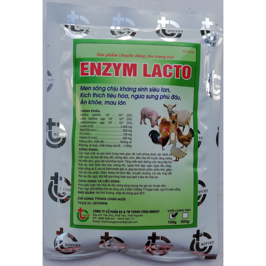1 gói ENZYM LACTO 100g Men sống siêu tan tăng cường tiêu hóa, giúp vật nuôi ăn khỏe, mau lớn
