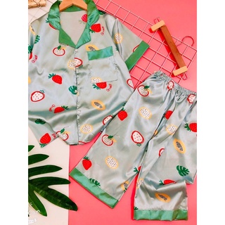 Đồ bộ pyjama lụa satin hoạ tiết lửng form dưới 55kg