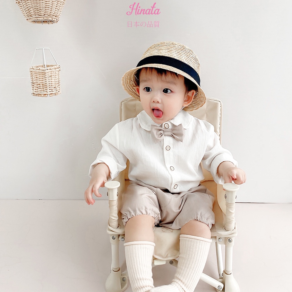 Set áo trắng quần ngắn phối nơ HINATA cho bé trai - chất vải mềm mịn, thoáng khí BF21