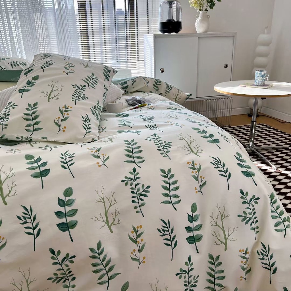 Bộ chăn ga gối cotton organic Lá lúa xanh Dreamhome