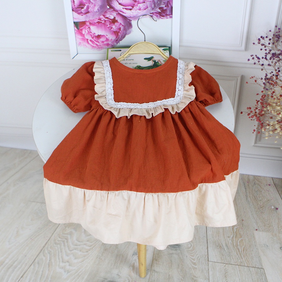Đầm bé gái 7-25 kg💥 HÀNG THIẾT KẾ MAY KỸ 💥 váy đầm bé gái tiểu thư màu cam đất siêu xinh