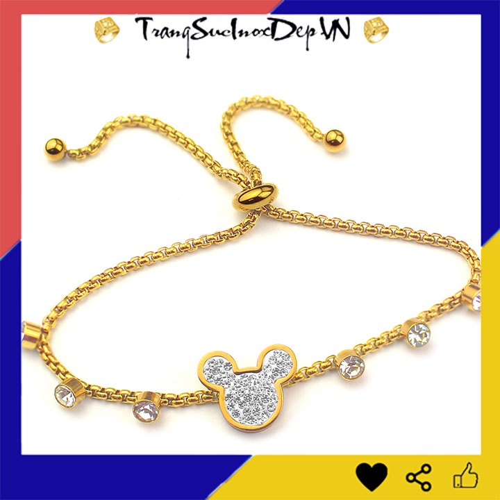 Lắc tay nữ titan cao cấp mạ vàng đầu chuột, dây rút siêu đẹp, bền màu, sang trọng, quý phái