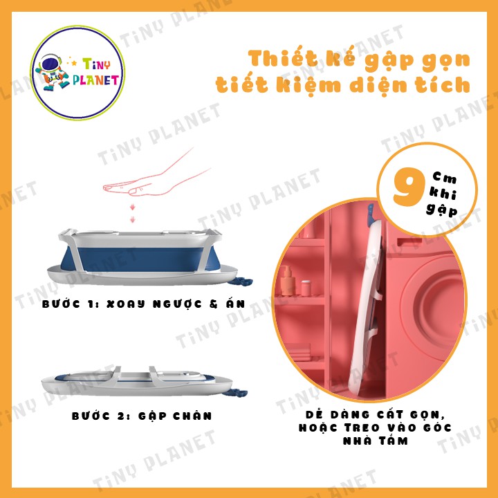 Chậu tắm gập gọn size lớn Tiny Tots cho bé (combo kèm phao)