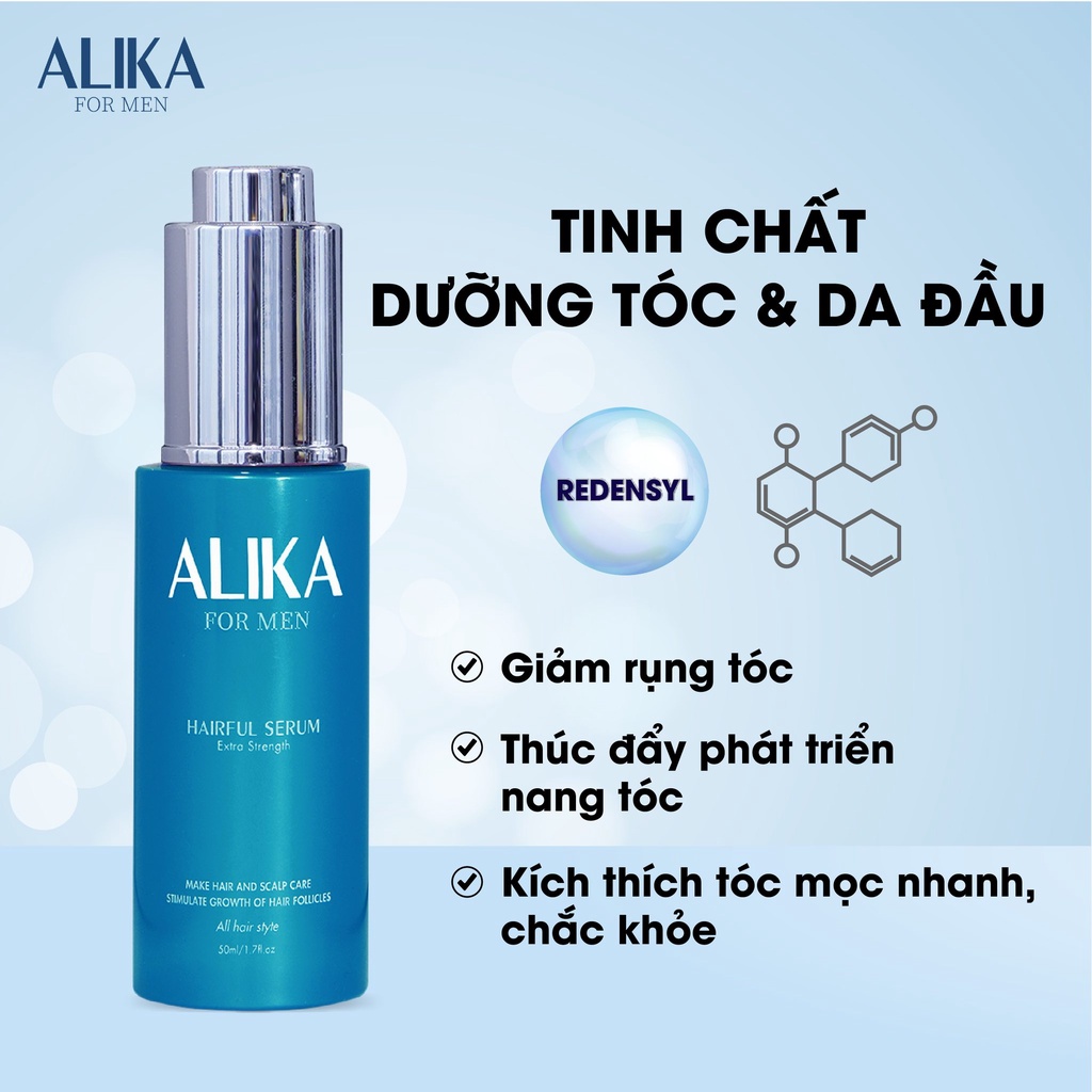 [Hiệu quả 100%] Combo dầu gội, tinh chất Alika for men, giúp giảm rụng tóc, hỗ trợ tóc mọc dày, dài và chắc khỏe hơn