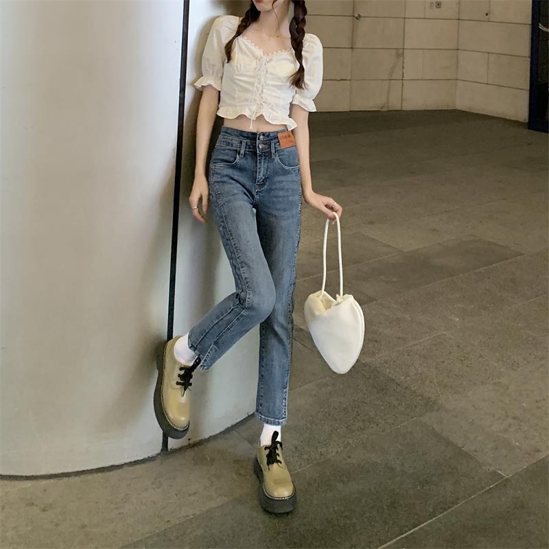 COZOK Quần jean dài lưng cao ôm dáng phong cách retro