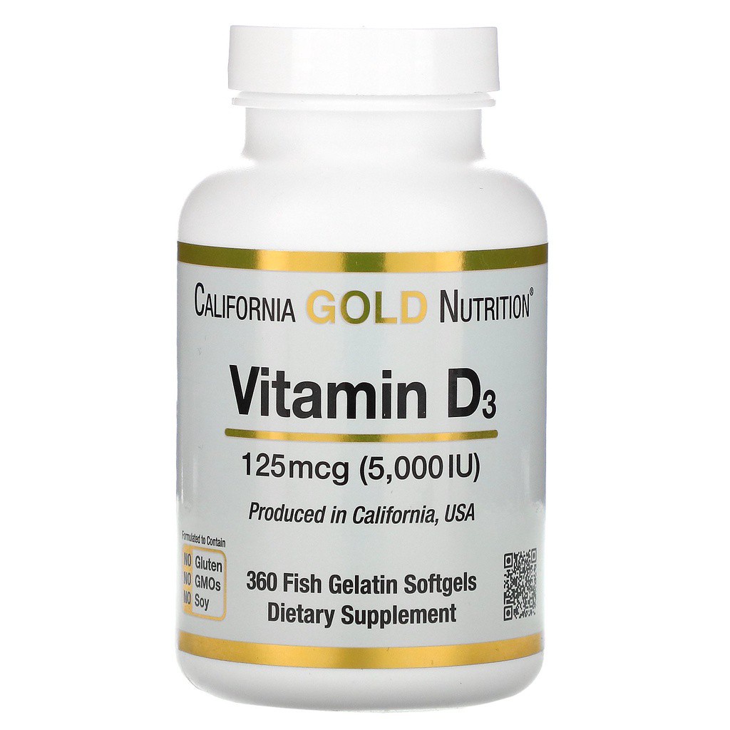 Vitamin D3 California Gold Nutrition Vitamin D3 125mcg [5000 IU] - 360 viên -Viên Uống Tăng Sức Đề Kháng - Chính Hãng