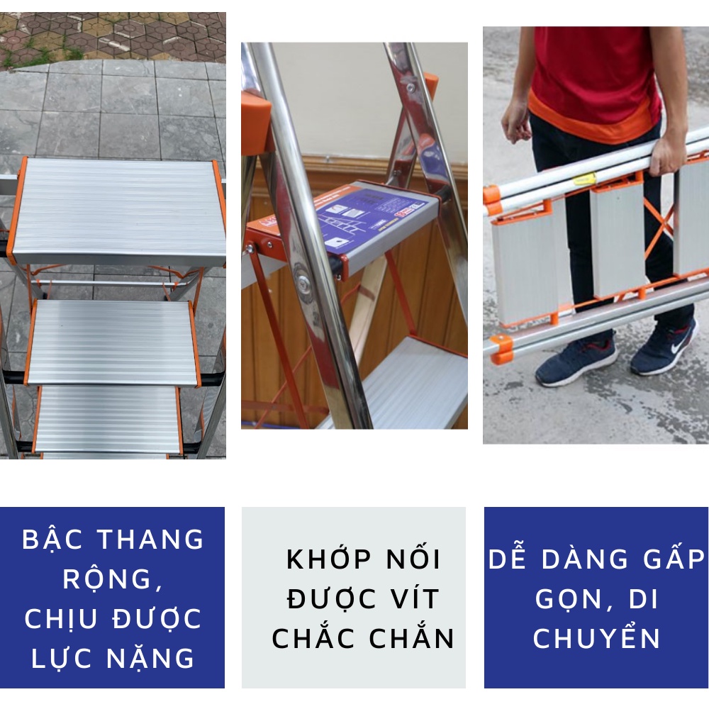 Thang ghế chữ a khung inox bậc nhôm tay vịn gấp gọn Ameca 3 4 bậc bảo hành chính hãng 18 tháng Maxbuy AMG