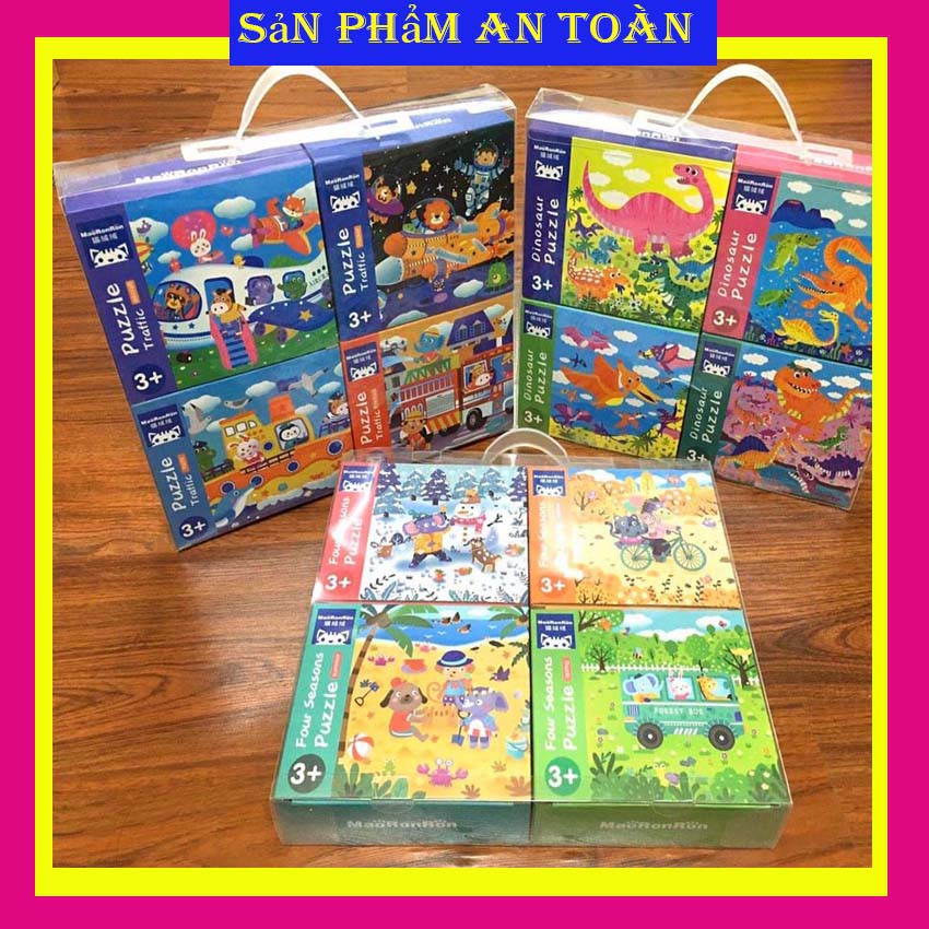 Bộ 4 hộp tranh ghép Puzzle nhiều cấp độ (12-16-24-32 mảnh) Hộp giấy xịn xò