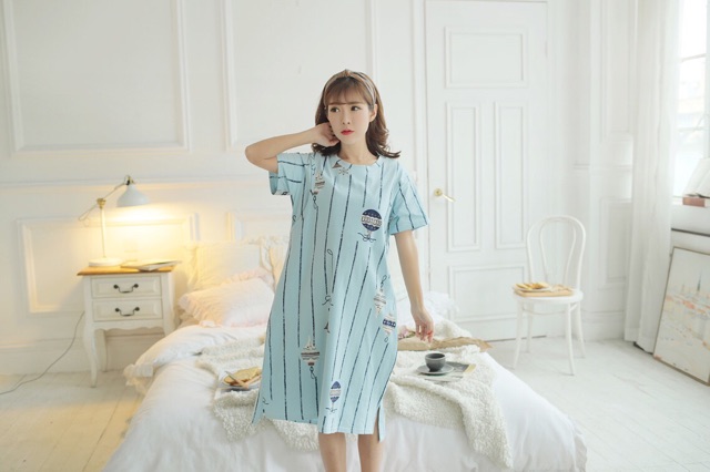 Váy mặc nhà cho mẹ bầu và cho con bú - chất cotton mẫu sọc