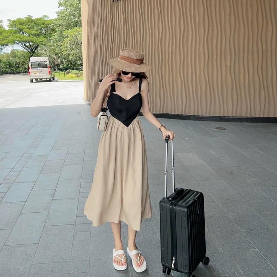 Đầm nữ maxi 2 dây cột liền áo nhún ngực hở lưng cực đẹp cho cô nàng năng động ba