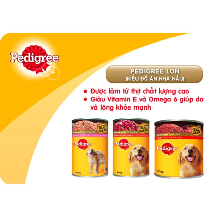 Thức ăn dạng pate cho chó con Pedigree vị bò lon 400g