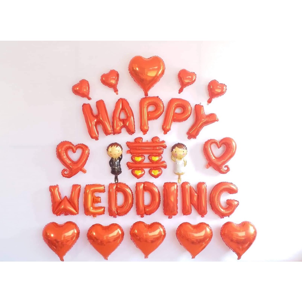 BÓNG NHÔM HAPPY WEDDING, SET CHỮ HAPPY WEDDING TRANG TRÍ TIỆC CƯỚI, PHÒNG TÂN HÔN, BỘ BÓNG CHỮ MỪNG ĐÁM CƯỚI