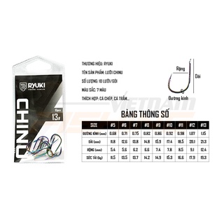 10 Lưỡi Câu Ryuki CHINU( Lưỡi Titan Vảy Rồng 7 Màu Siêu Cứng Cáp)