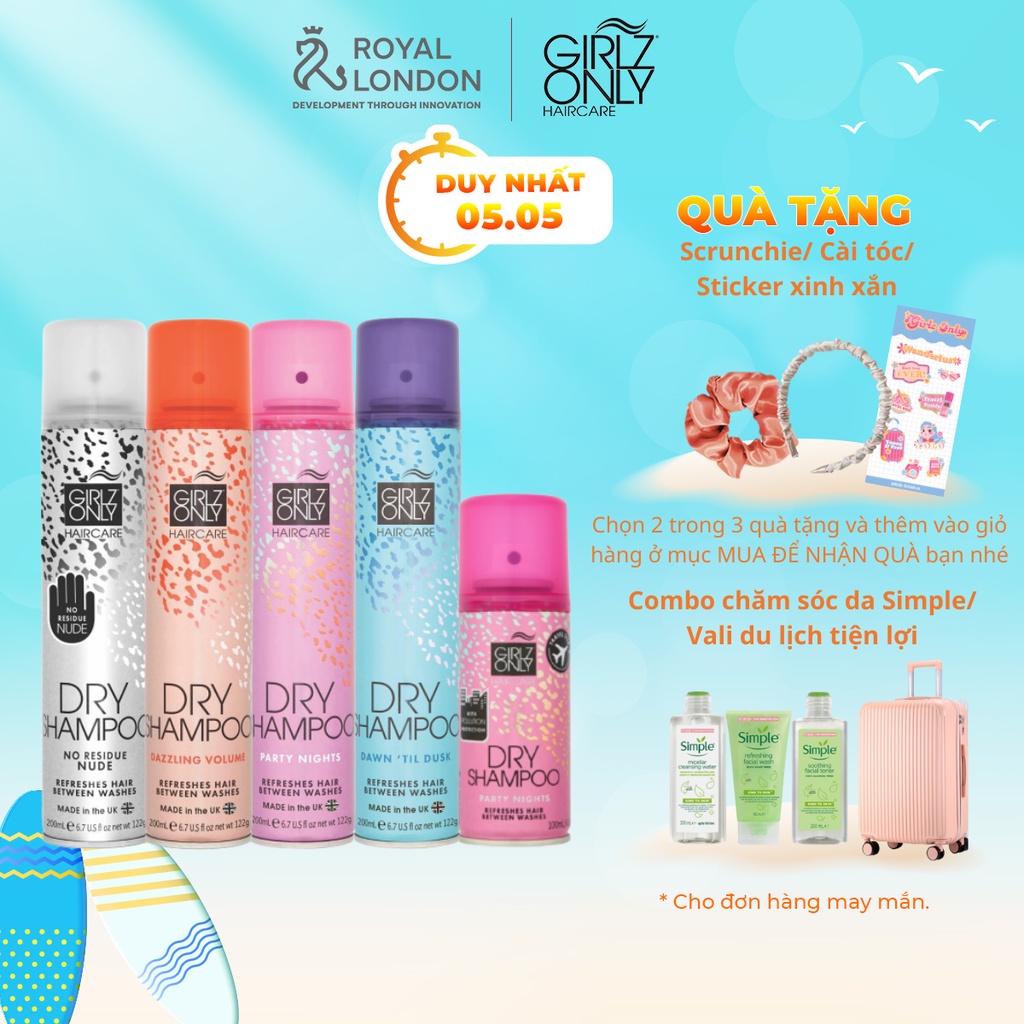 Dầu Gội Khô Girlz Only Party Nights / Dawn 'Til Dusk / Dazzling Volume / No Residue Nude 200ml