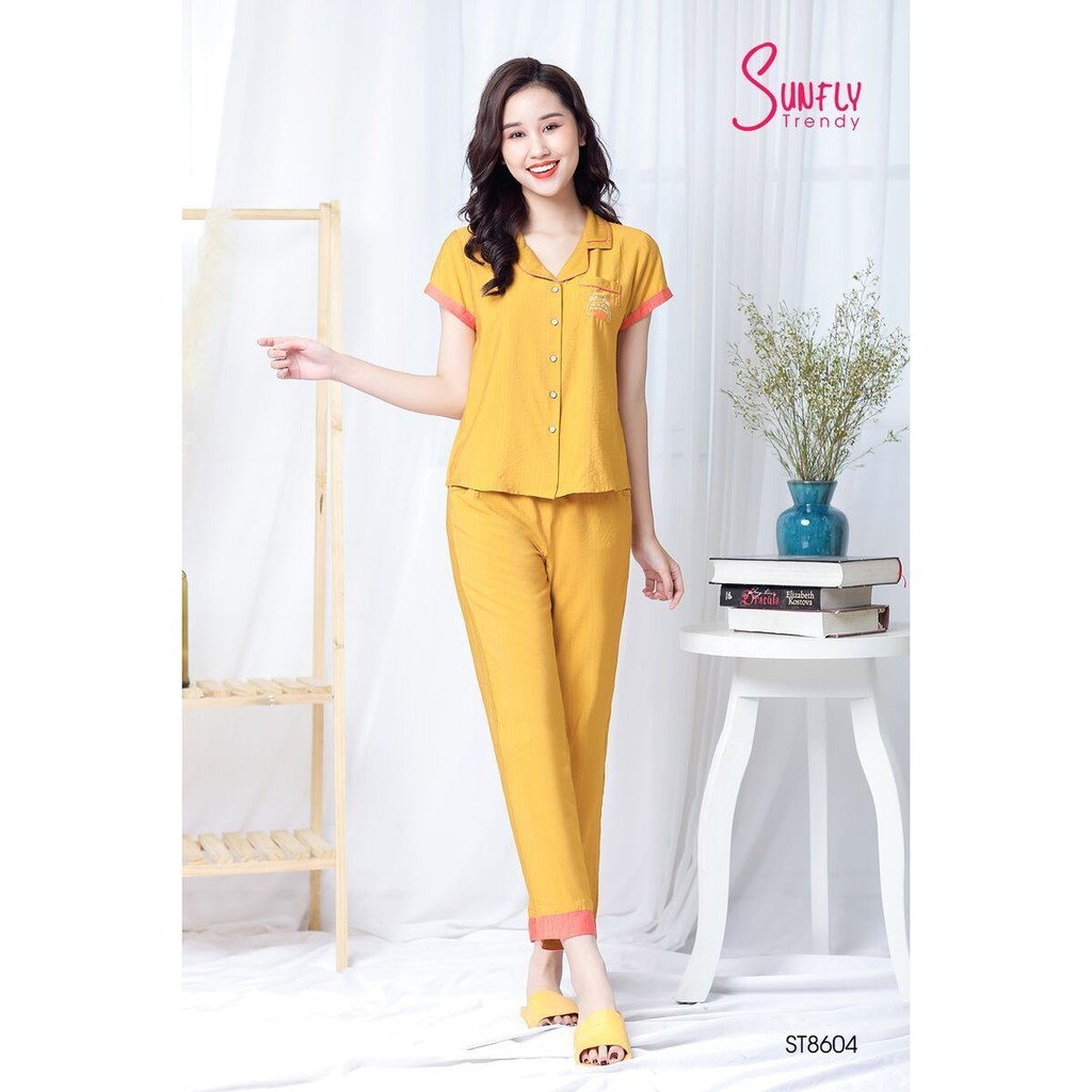 ST8604 BỘ PIJAMAS LINEN ÁO CỘC QUẦN DÀI