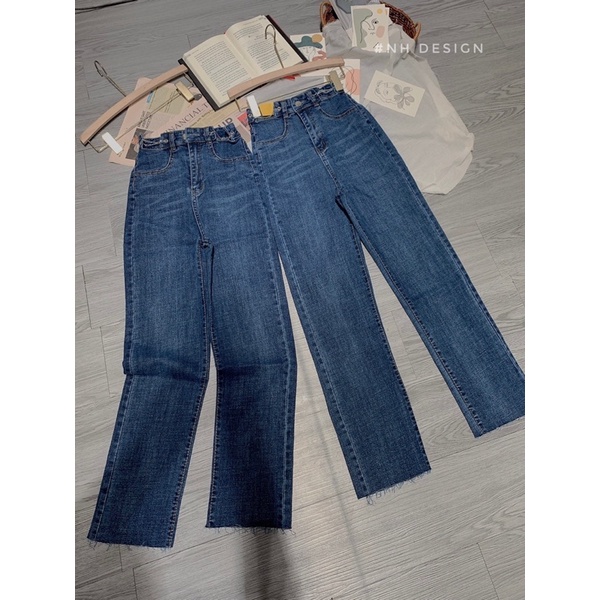 Quần jeans xuông co giãn kèm xích