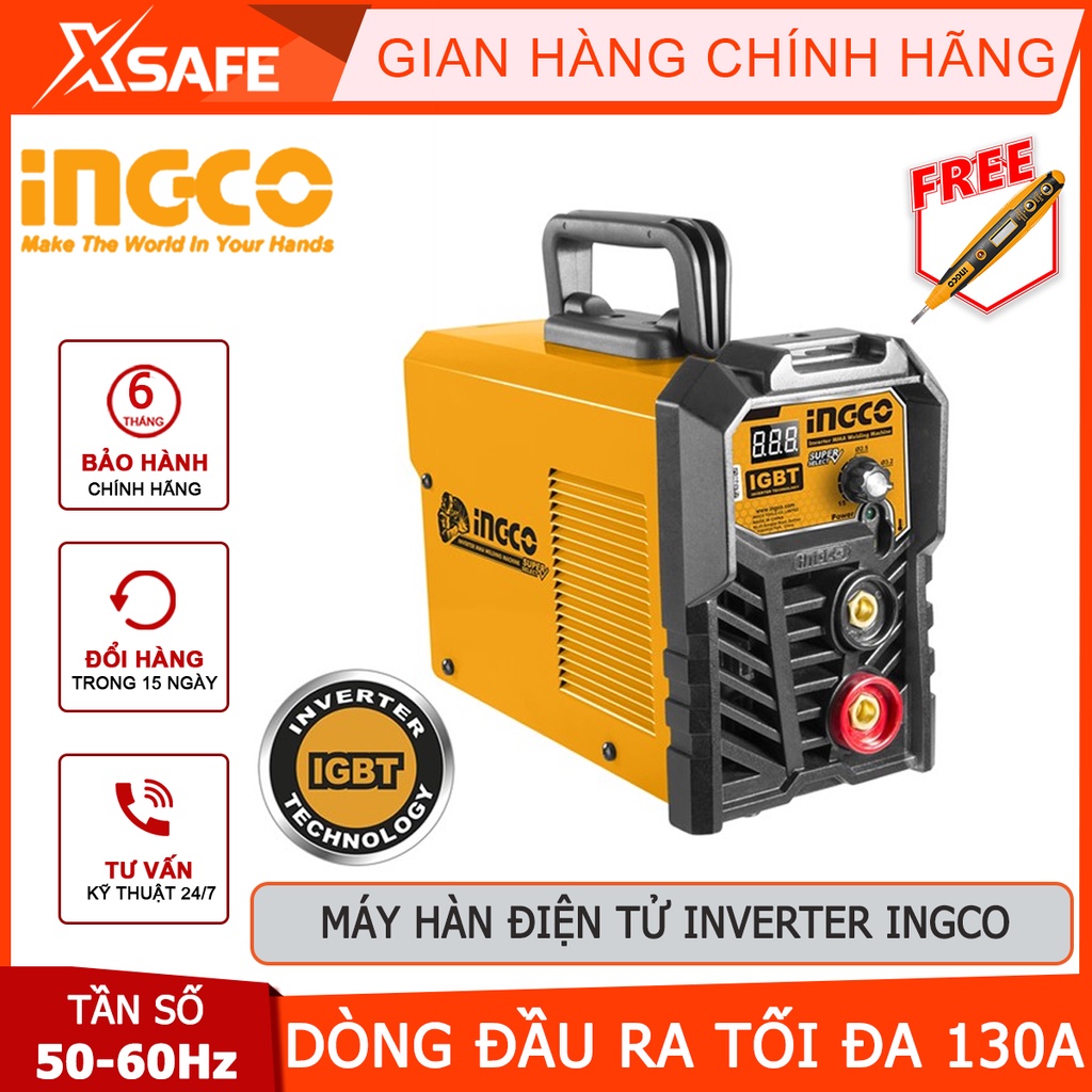 Máy hàn điện tử INGCO ING-MMA1302 Máy hàn que công nghệ IGBT Inverter, kèm theo 1 kềm hàn, kềm max, bàn chải sắt, mặt nạ