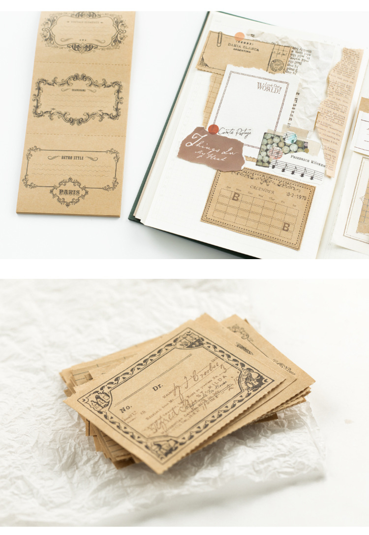 Giấy vintage 30 tờ giấy xé họa tiết retro kẻ grid trang trí sổ, bullet journal YanJi DecorMe