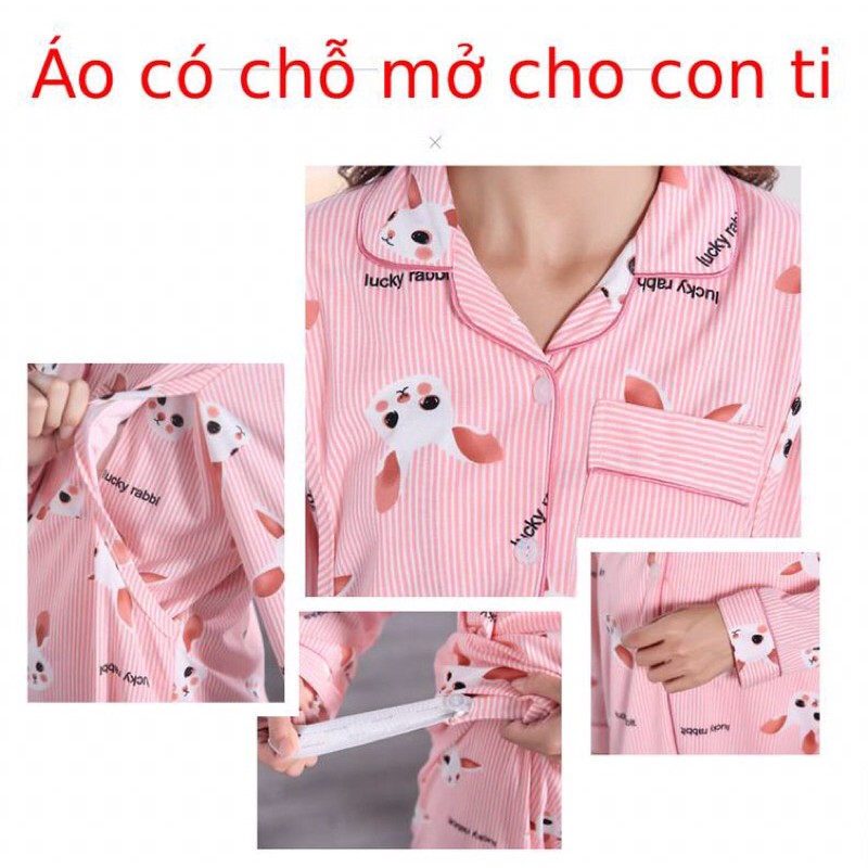 Đồ bộ bầu pijama bà bầu và sau sinh cho con bú ti dài tay thu đông có bigsize 80kg B103