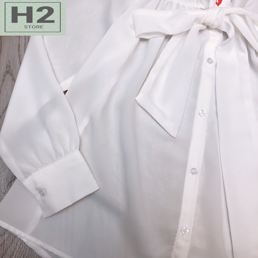 Áo Sơ Mi Trắng Dài Tay Nữ Cổ Nơ Tay Bồng Big Size H2 Store | BigBuy360 - bigbuy360.vn