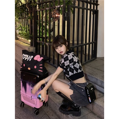 Áo khoác cardigan in caro tay dài cổ bẻ phong cách Hàn Quốc cho nữ