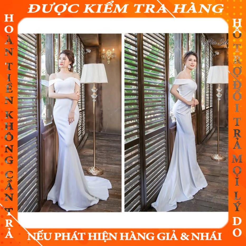 Đầm cưới, dạ hội Mia Selena rớt vai thiết kế đuôi cá cực tôn dáng (Trắng) mnahan