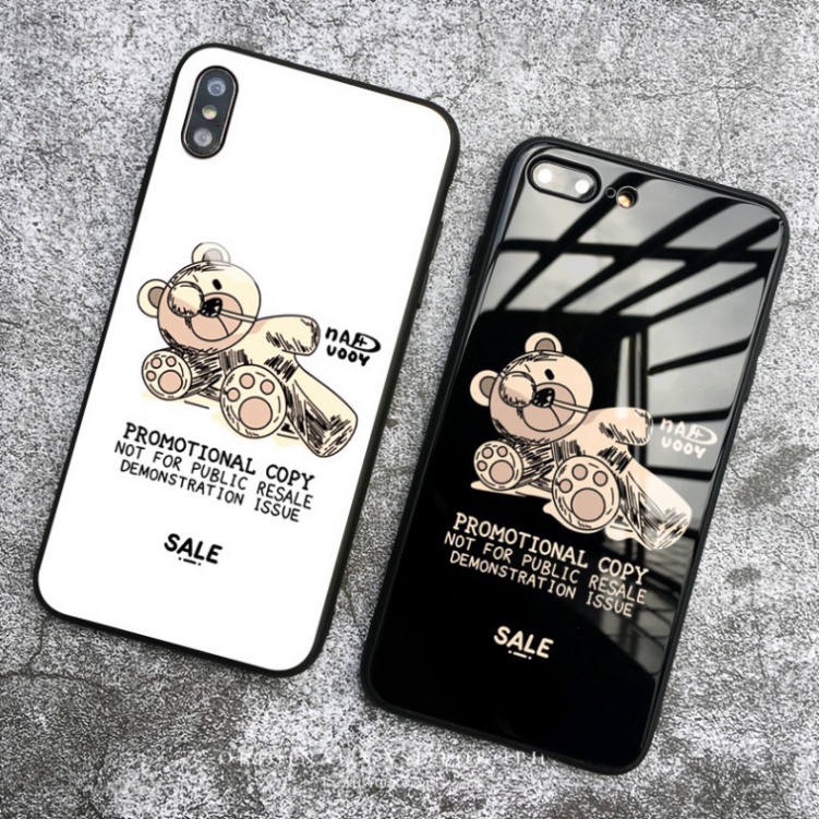 Ốp lưng iphone 6, 7, 8 Plus, X, XS, XR, XSMAX, 11, 11PRO, 11 PROMAX, 12, 13 PROMAX GẤU NẰM xinh xắn BẰNG KÍNH PKVN