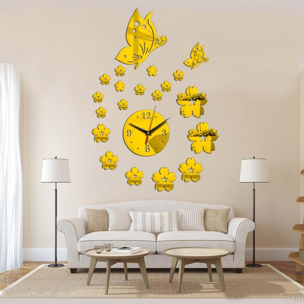 Đồng Hồ Treo Tường 3D DIY Mặt Gương Acrylic Hiện Đại