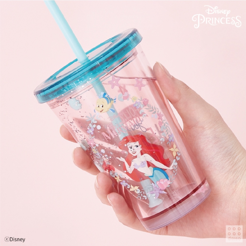 Bình Nước Kim Tuyến Kèm Ống Hút Hình Công Chúa Disney Dung Tích 330ml