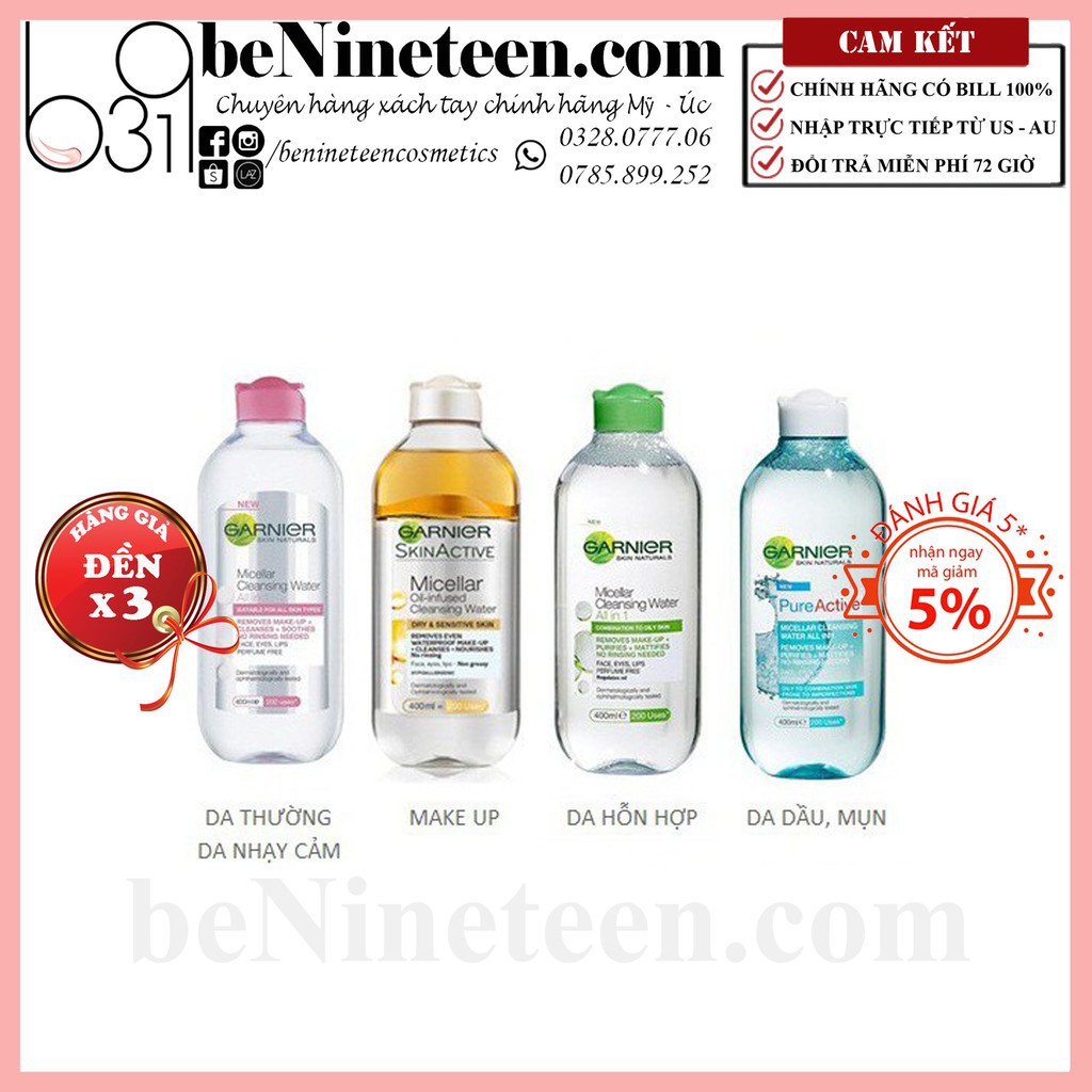 Nước tẩy trang Garnier Skinactive Micellar Cleansing Water