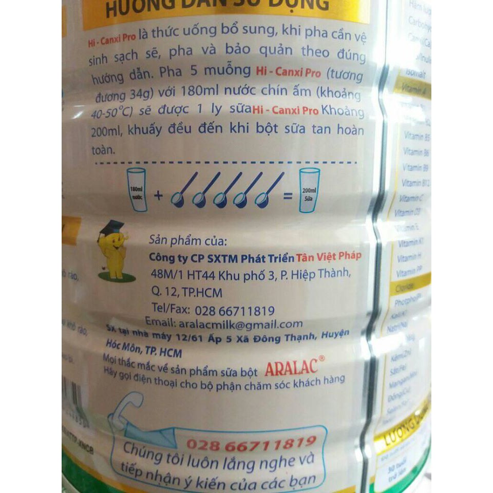 Sữa ARALAC HI-CANXI 900G ngừa loãng xương tiểu đường