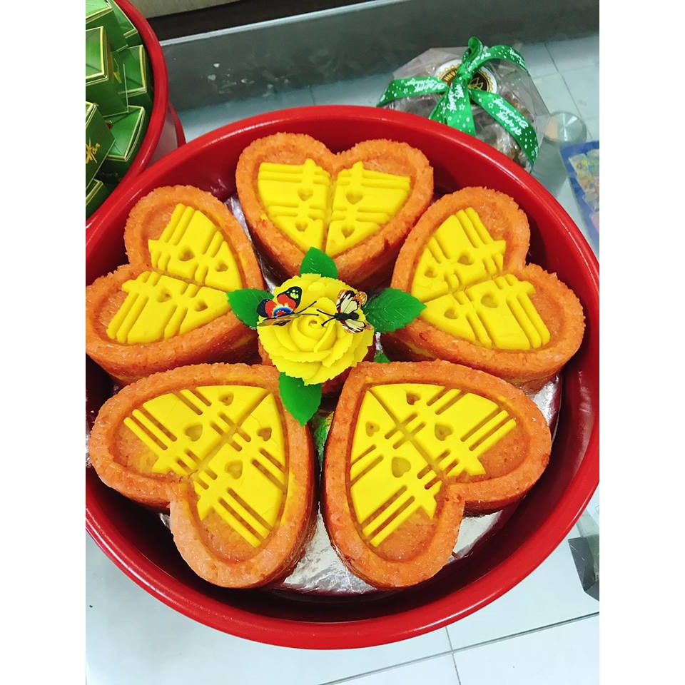 KHUÔN NHỰA ẤN XÔI ẤN CƠM HÌNH TRÁI TIM 6 MẪU PHƯỚC THỌ HOA HỒNG  SONG HỶ 15CM X 7 CM