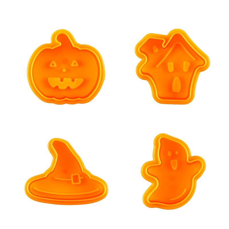 Halloween khuôn ấn lò xo 4 hình dáng vui nhộn chơi kèm cùng đất nặn an toàn TAKACOL nhiều màu sắc tươi sáng.
