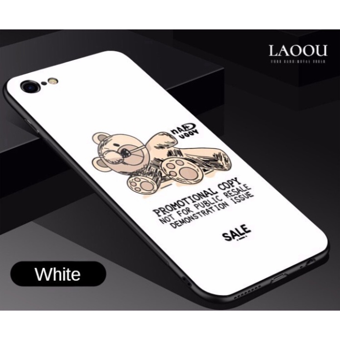 Ốp lưng iphone 6, 7, 8 Plus, X, XS, XR, XSMAX, 11, 11PRO, 11 PROMAX, 12, 13 PROMAX GẤU NẰM xinh xắn BẰNG KÍNH PKVN