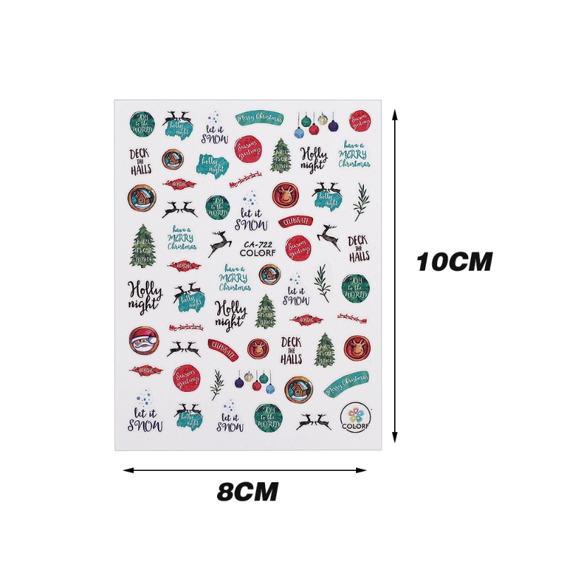 1 Tấm Sticker Dán Móng Họa Tiết Giáng Sinh / Hoạt Hình Ông Già Noel / Người Tuyết / Lông Vũ