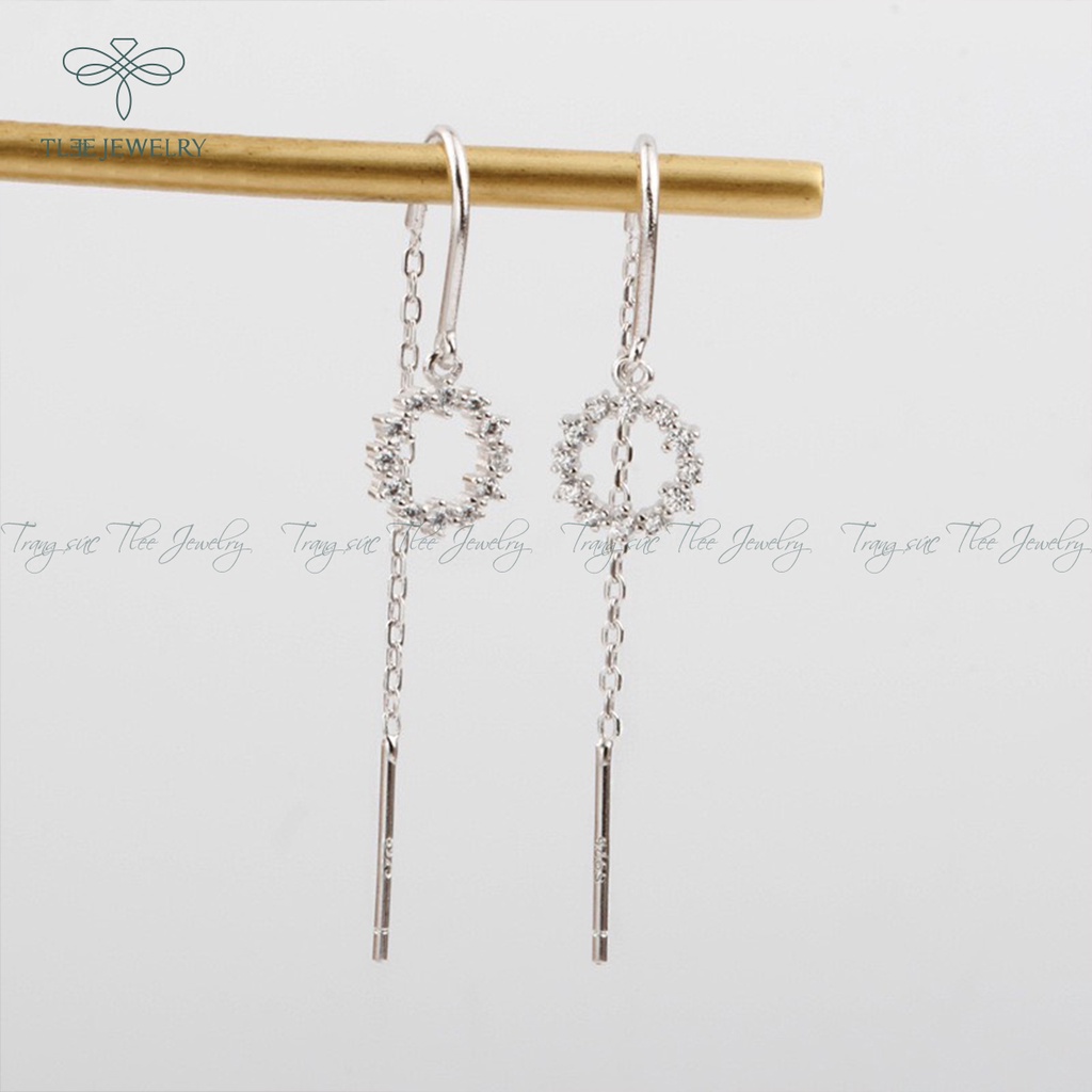 Khuyên tai bạc nữ TLEE circle dáng tua dài móc cài NCJ B0156