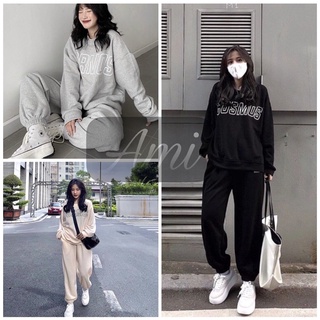 Set Nỉ Cosmos Unisex [FREESHIP]  Bộ đồ quần ống boom áo dài tay hoodie form rộng nam nữ Ulzzang