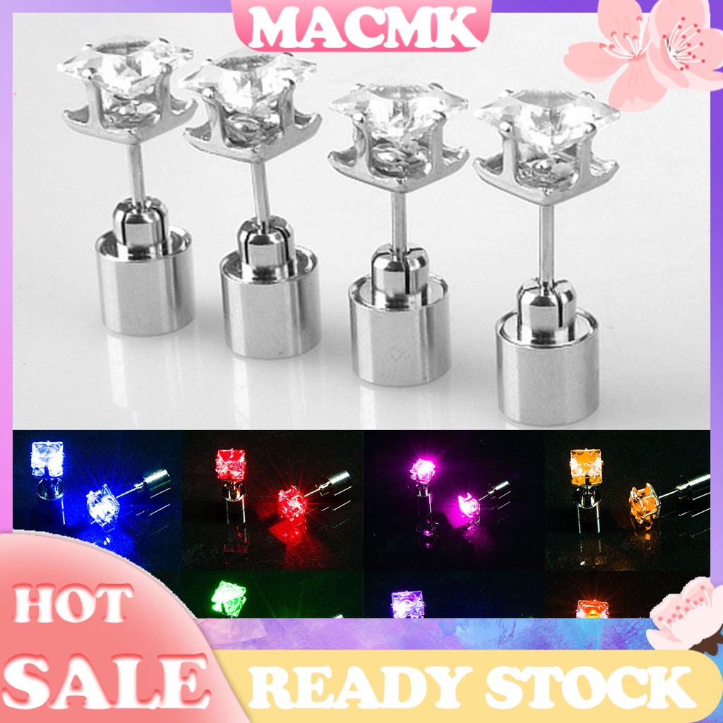 Bông tai xỏ lỗ hình vuông có đèn led phát sáng cho nữ