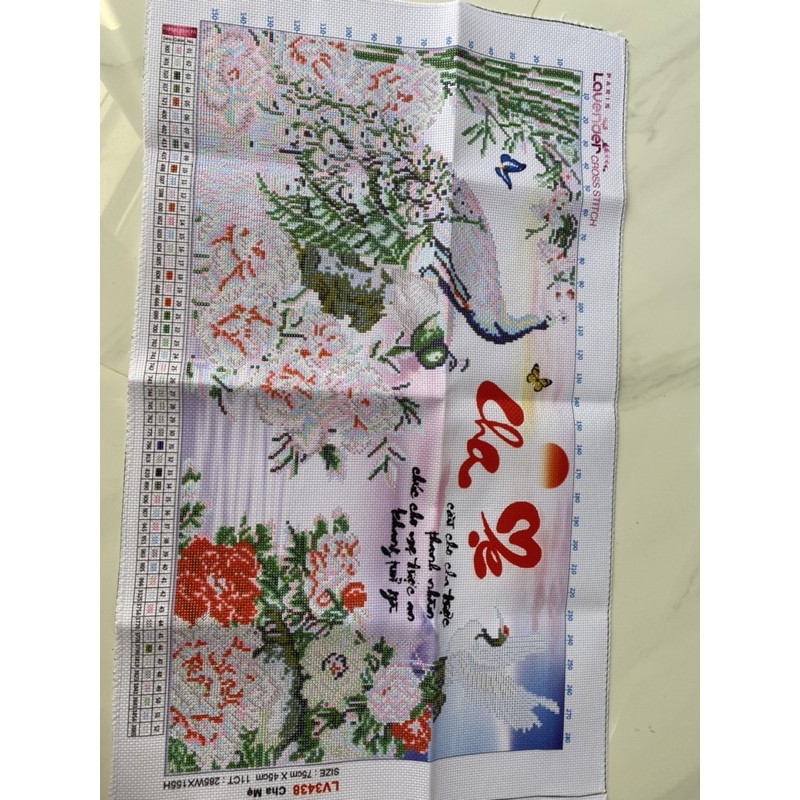 TRANH ĐÍNH ĐÁ, Tranh thêu chữ thập Cha Mẹ Công Mẫu Đơn 3D LV3438 LV519 - chưa thêu