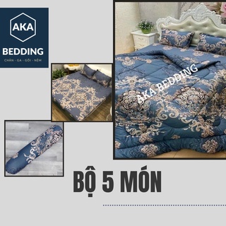Bộ chăn ga gối mùa đông 5 món vải poly bền màu không phai xù giặt máy thoải mái đủ màu sắc