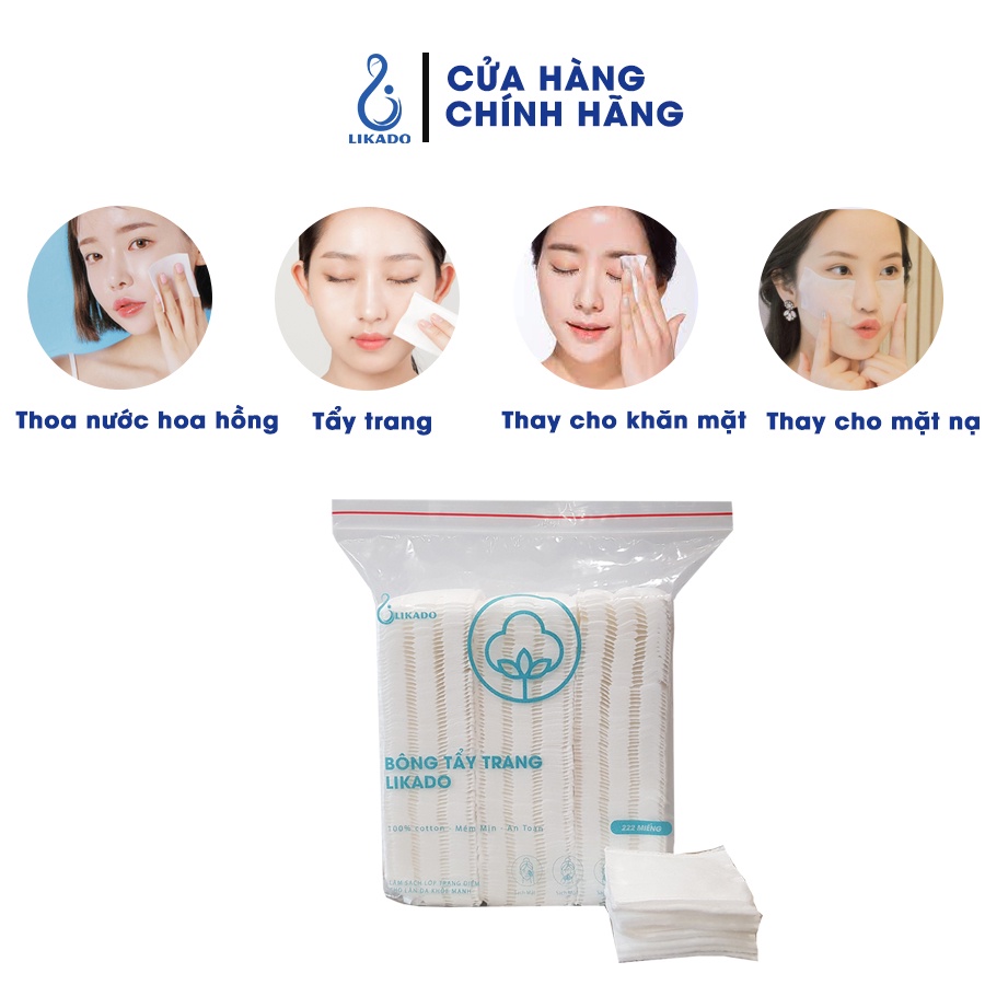 Bông tẩy trang 222 miếng Likado chất liệu Cotton túi 222 miếng( 1 túi)