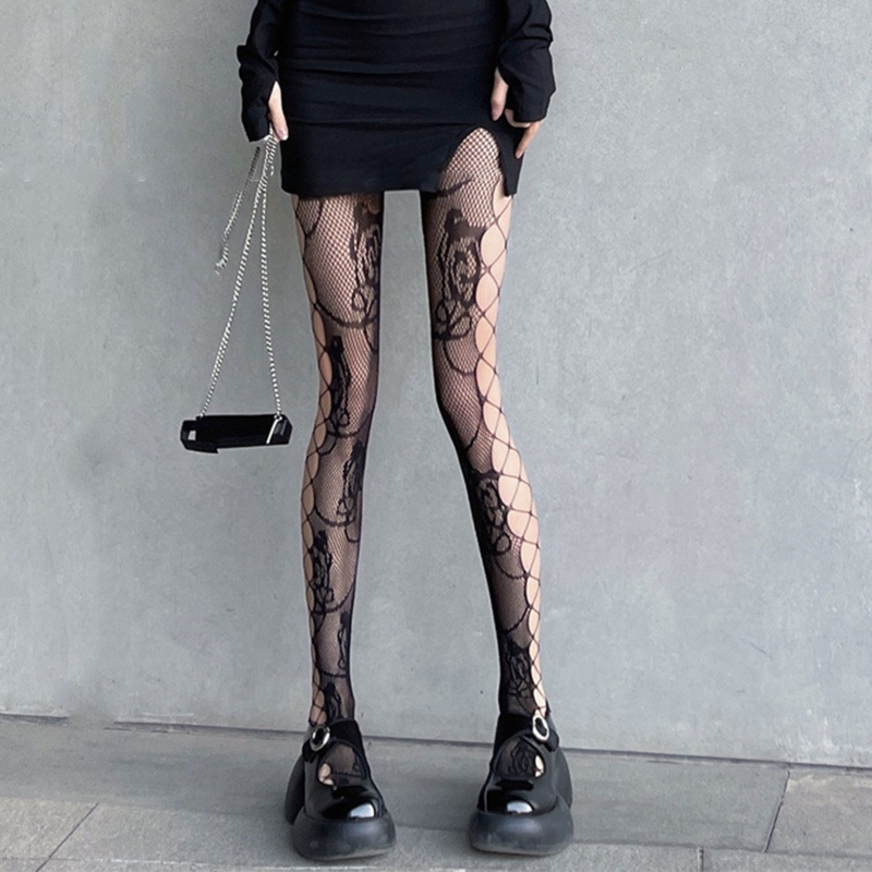 Quần tất lưới màu đen xuyên thấu gợi cảm phong cách harajuku dành cho nữ