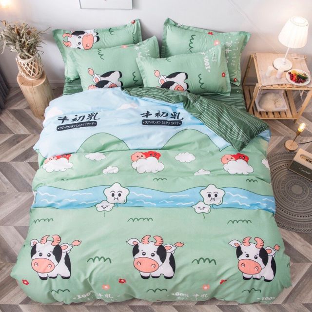 Bộ ga gối poly cotton - bò sữa xanh[ib mẫu cho shop]