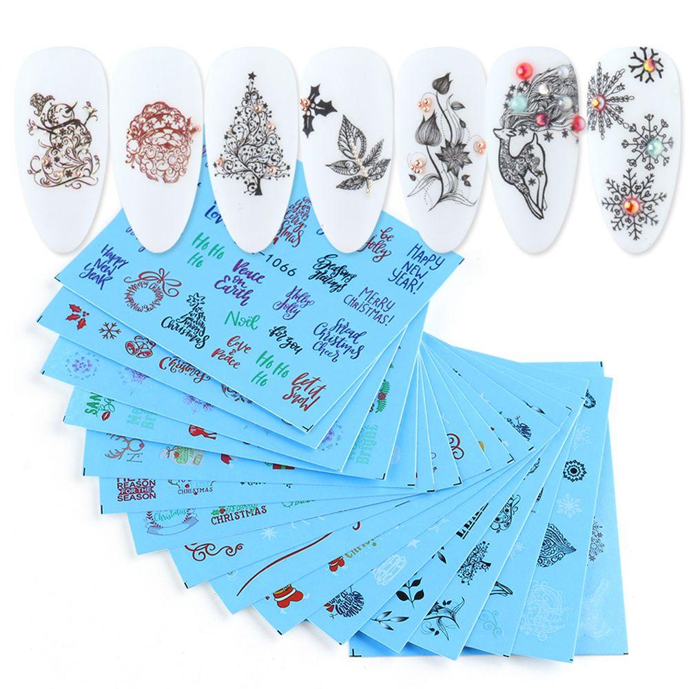 Set 16 Sticker Dán Móng Tay Hình Giáng Sinh Màu Đen