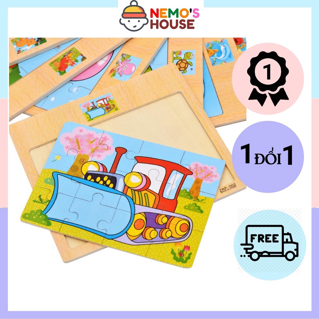 Tranh ghép gỗ xếp hình 2D cho bé, tranh ghép hình nhiều chủ đề, giúp bé phát triển thông minh - loại 12 miếng gỗ ghép