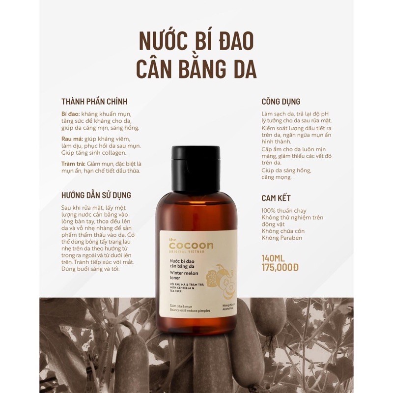 Nước Cân Bằng Da Bí Đao Giảm Dầu Và Mụn Cocoon 140ml