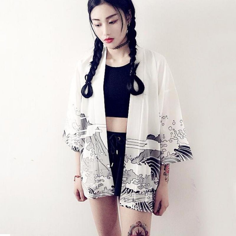 Áo Khoác Chất Chiffon Hoạ Tiết Rồng Phong Cách Harajuku | BigBuy360 - bigbuy360.vn