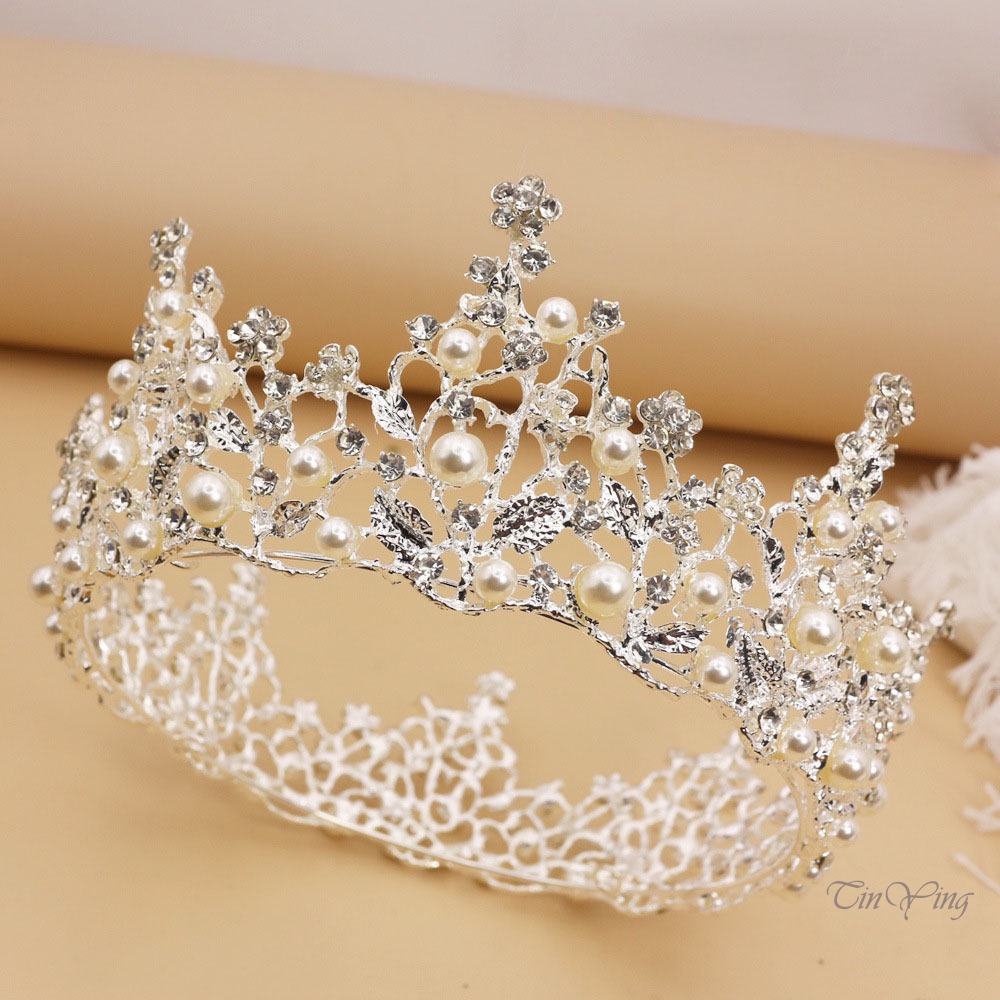 GETNOIVAS 1 Vương Miện Hợp Kim Zircon Ngọc Trai Dát Đá Zircon Phụ Kiện Thanh Lịch Sáng Bóng Thanh Lịch Làm Quà Tặng Cho Bạn Gái