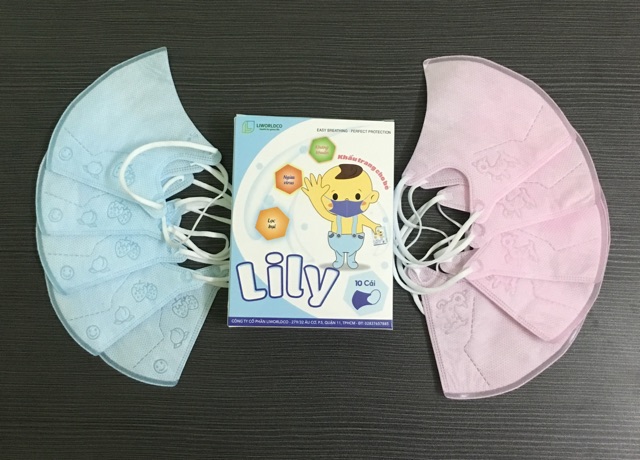 [Hàng sẵn] Hộp 10 cái khẩu trang LiLy 5 xanh 5 hồng cho bé từ 0 đến 6 tuồi